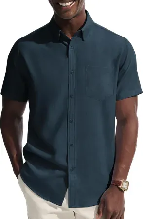 PJ PAUL JONES Men's Casual Untucked Short Sleeve Dress Shirt