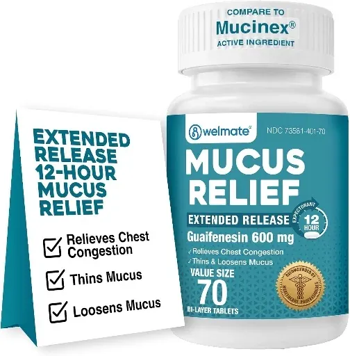 600mg Extended-Release Mucus Relief Expectorant, 70 Ct