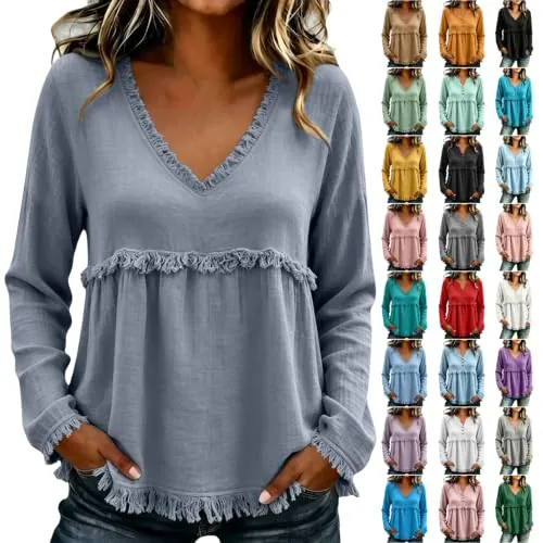 Western Boho Fringe Trim Raw Edge Shirts