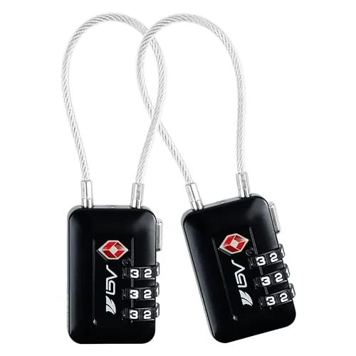 BV Luggage Locks TSA Accepted, Open Alert Cable Lock, Black, 2 Pack