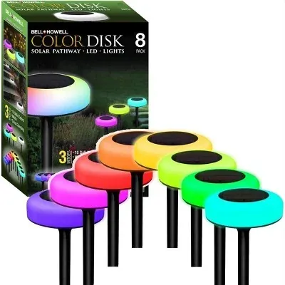Bell + Howell Color Changing LED Solar Powered Disk Lights 8-Pack