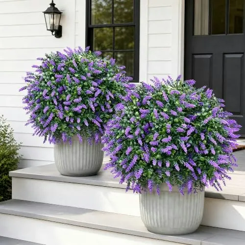 Bloyapix 27.5" Artificial Lavender Boxwood Topiary Ball Tree 2-Pack