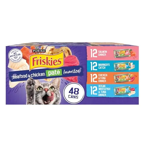 Purina Friskies Pate Variety Pack Seafood Chicken Cat Food, 48 Ct, 5.5 oz