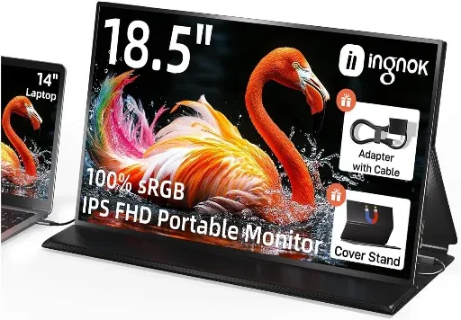 Ingnok Portable Monitor 18.5" FHD 1080P Laptop Screen Extender Monitor w/Cover