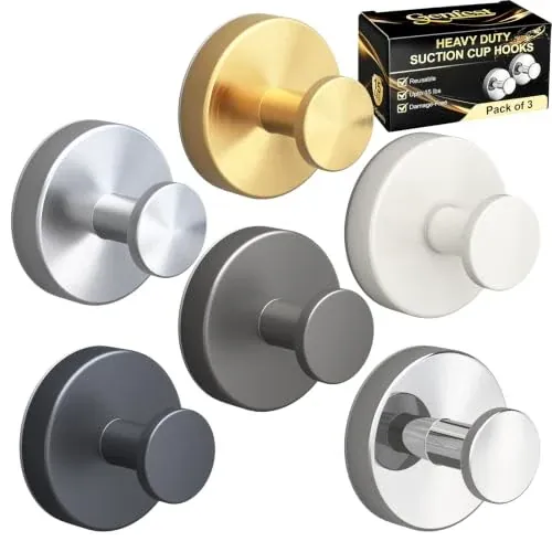 Genfest 15 lbs Suction Cup Hooks Towel Holder for Shower & Bathroom, 6-Pack
