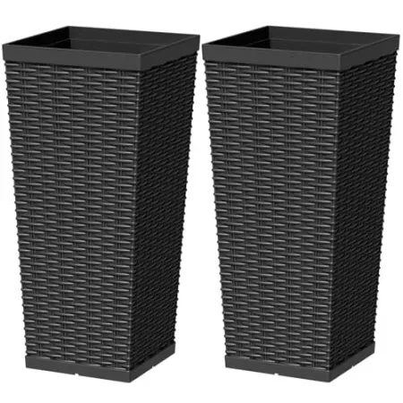 2-Pack Greesum 24" Tall Pastic Planters with Rattan Texture
