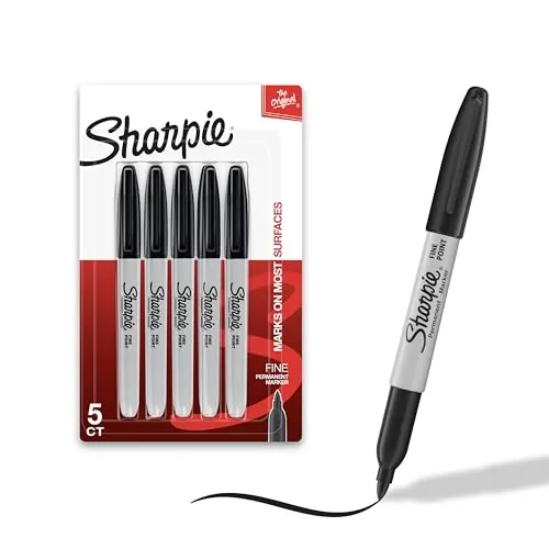 Sharpie Permanent Markers, Fine Tip, Black, 5 Count
