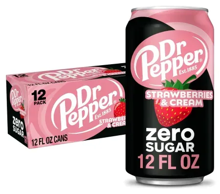 36-Pack 12oz Dr Pepper Zero Strawberries and Cream Soda