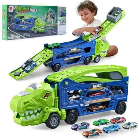 heygelo 3-in-1 Kids' Dinosaur Transporter Carrier Truck