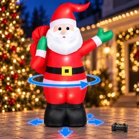 Firstness 4' Christmas Inflatable Remote Control Moving Santa w/ Lights & Sounds