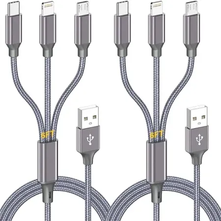 2-Pack HaoKanDe 3-in-1 6' Long Multi Charging Cable