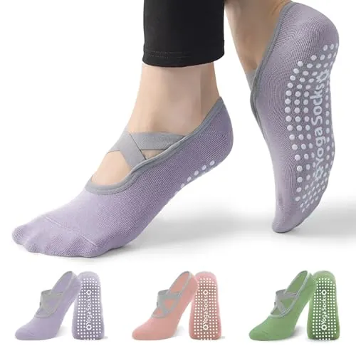 RainFlowwer Non-Slip Grip Socks 3-Pack