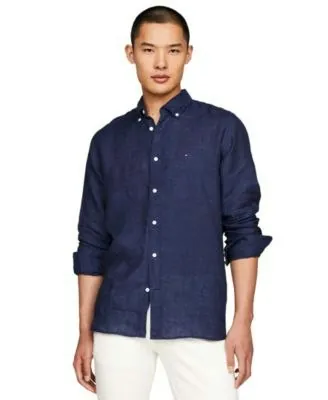 Tommy Hilfiger Men's 100% Linen Button-Down Long-Sleeve Shirt