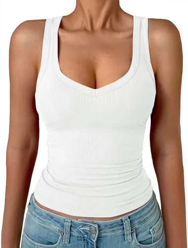 Women's Ribbed Knit V-Neck Cami Tank Top