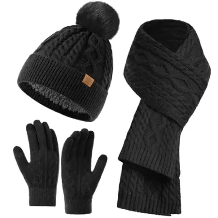 Premillow Winter Fleece Lined Hat, Scarf & Gloves Set