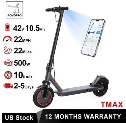 AOVOPRO TMAX Electric Scooter 500W 42v 10.5AH 22mph 10" Solid Tires