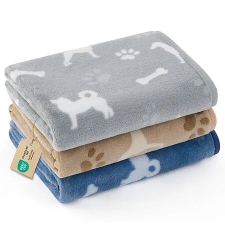 3-Pk 23"x16" Bedsure Flannel Fleece Small Dog Blanket (Happy Pups)