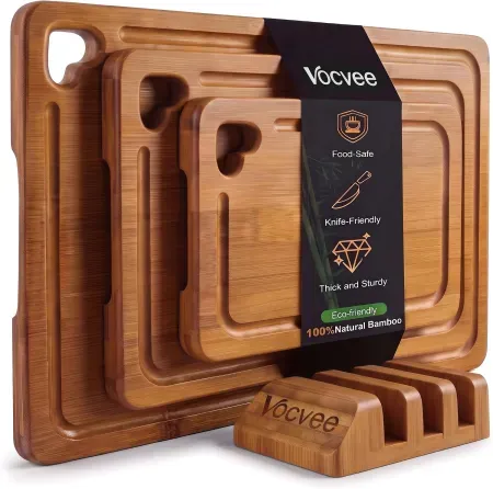 Vocvee Bamboo Cutting Board Set of 3 w/ Storage Stand