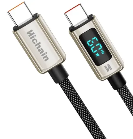6' Hichain 60W USB-C to USB-C Braided Cable w/ LED Display