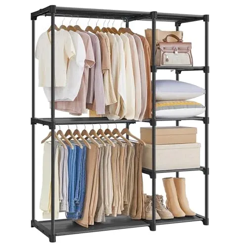 SONGMICS Freestanding Closet Organizer w/ Clothes Hanging Rods (44.1" x 16.9" x 65")