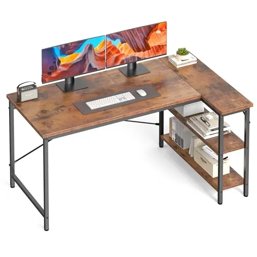 OLIXIS 55 Inch L Shaped Corner Computer Gaming Desk with Shelves