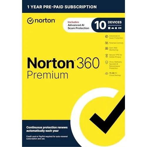 Norton 360 Premium 2027 Antivirus, 10 Devices, Auto-Renews [Key Card]