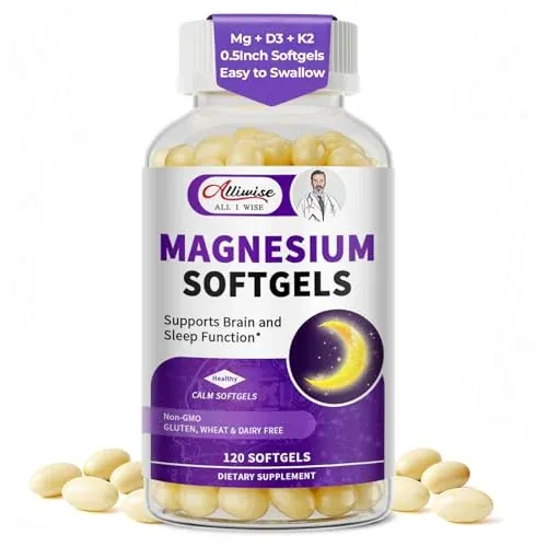Magnesium Glycinate 400mg with D3 K2 Vitamin 10000 IU 120 Gelcaps