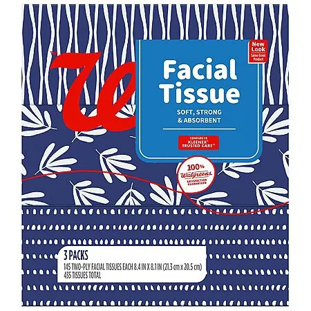 3-Pk 145-Ct Walgreens 2-Ply Facial Tissue Flat Box