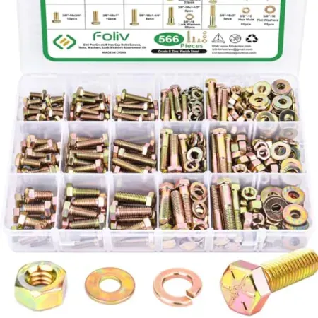 566-Piece Foliv Grade 8 Bolt, Nut & Washer Assortment Kit