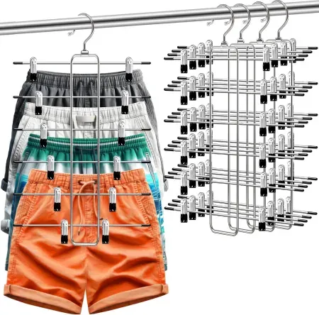4-Pack Closet-Organizers-and-Storage FATHITA 6-Tier Pants Hangers w/ Clips