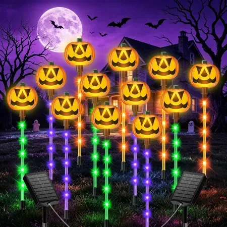AOUNQ 12-Pack Solar Pumpkin Halloween Lights