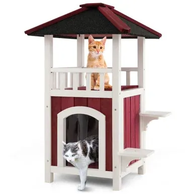 2-Story Wooden Outdoor Cat House