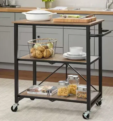 Harper & Bright Designs Wood Folding Kitchen Cart w/ Metal Frame & 2-Shelf Storage on Wheels 32"