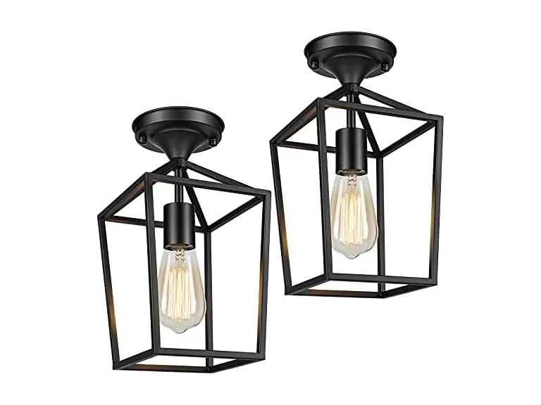 BesLowe 2-Pack Farmhouse Semi Flush Mount Ceiling Light Fixtures, Black