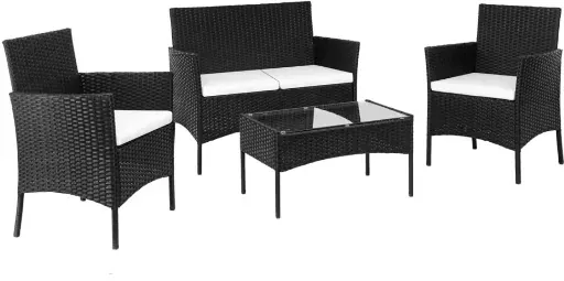 Karl Home 4-Piece Wicker Patio Conversation Set with White Cushions