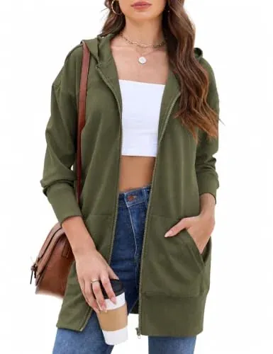 Zip Up Long Sleeve Hoodie Dress with Pockets