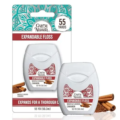 GuruNanda Expandable Waxed Dental Floss Cinnamon Flavor 55 Yards