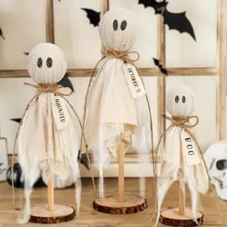 Set-of-3 DAZONGE Halloween Ghosts on Wooden Stand