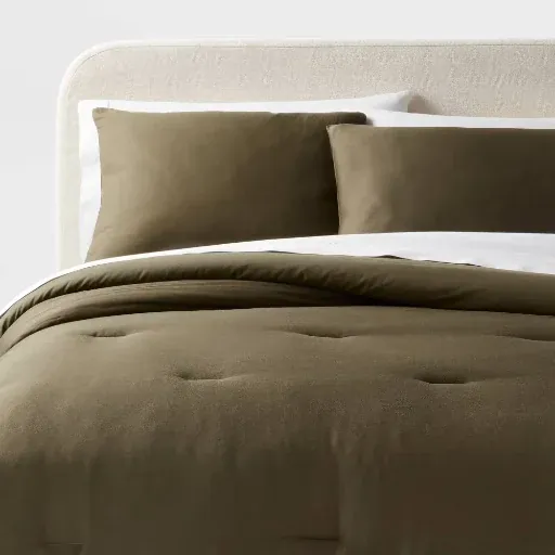 Threshold 3-Piece King Washed Cotton Sateen Comforter and Sham Set (Olive Green)