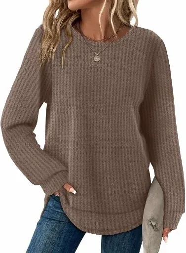 WIHOLL Waffle Knit Long Sleeve Tops for Women