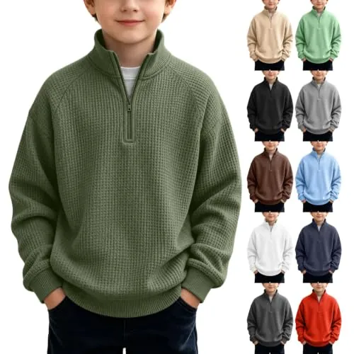 Boys Quarter Zip Waffle Knit Sweatshirt