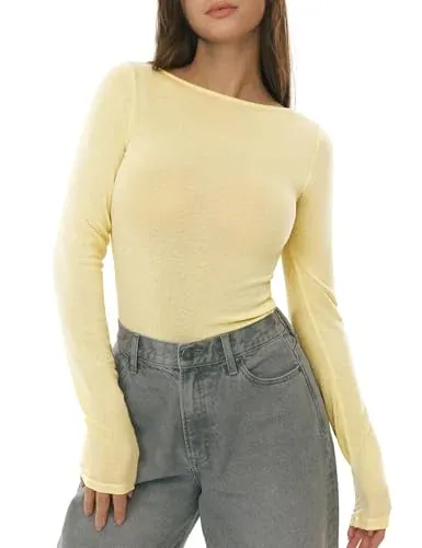 Merino Wool Blend Long Sleeve Fitted Basic Top