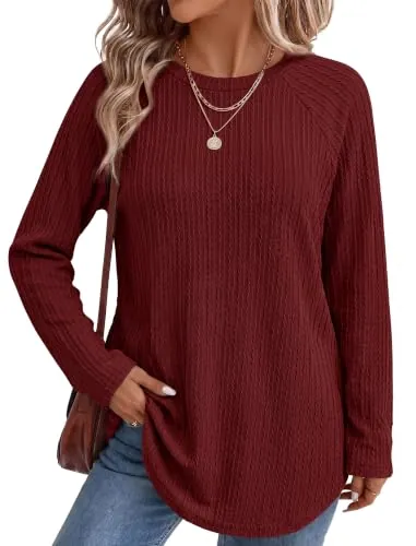Ofeefan Women's Raglan Long Sleeve Tunic Tops