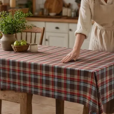 UWWGKK 55" x 80" Plaid Tablecloth Rectangle Woven Checkered Table Cover