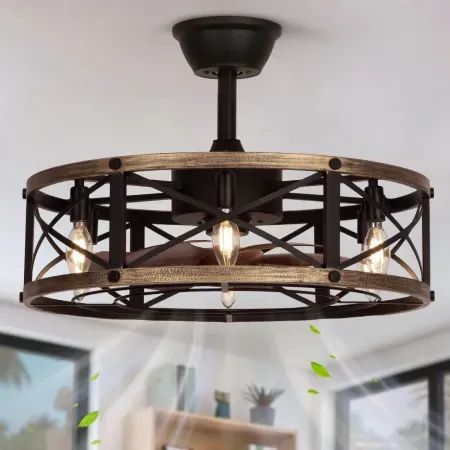 22" SHLUCE Farmhouse Fandelier Ceiling Fan w/ Light