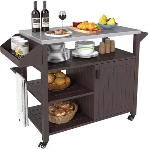Costway Outdoor Grill Cart Movable Prep Table with Storage Cabinet Shelves