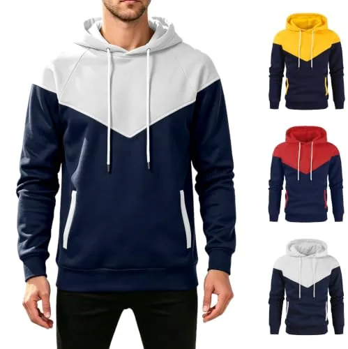 Hooded Fleece Color Block Pullover with Pockets