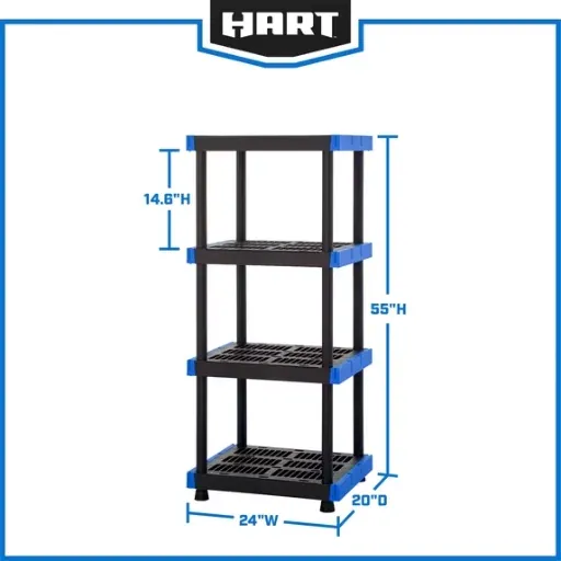 Hart 24" x 20" x 55" 4-Shelf Plastic Storage Shelf, 400-lb Capacity