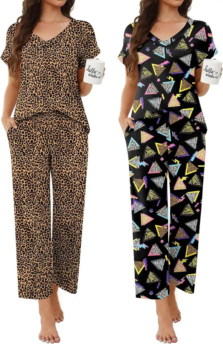 Ekouaer 2-Pack V-Neck Pajama Sets