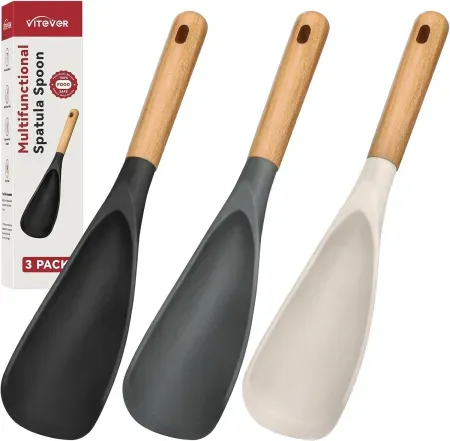 3-Pack VITEVER Wooden Handle Silicone Cooking Spatula Set